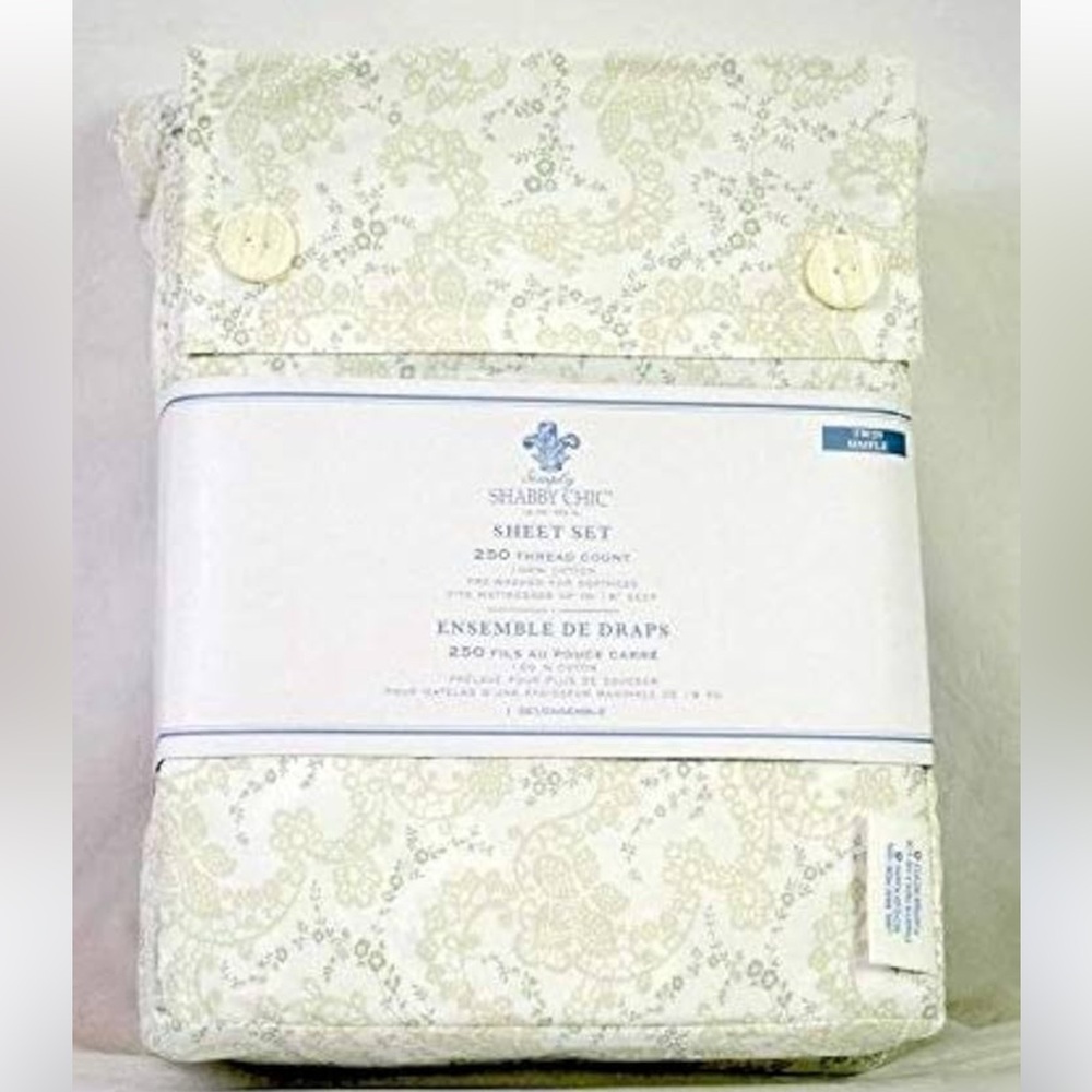 Simply Shabby Chic Sheet Set Cream Moss Green Bedding 100% Cotton Twin NWT